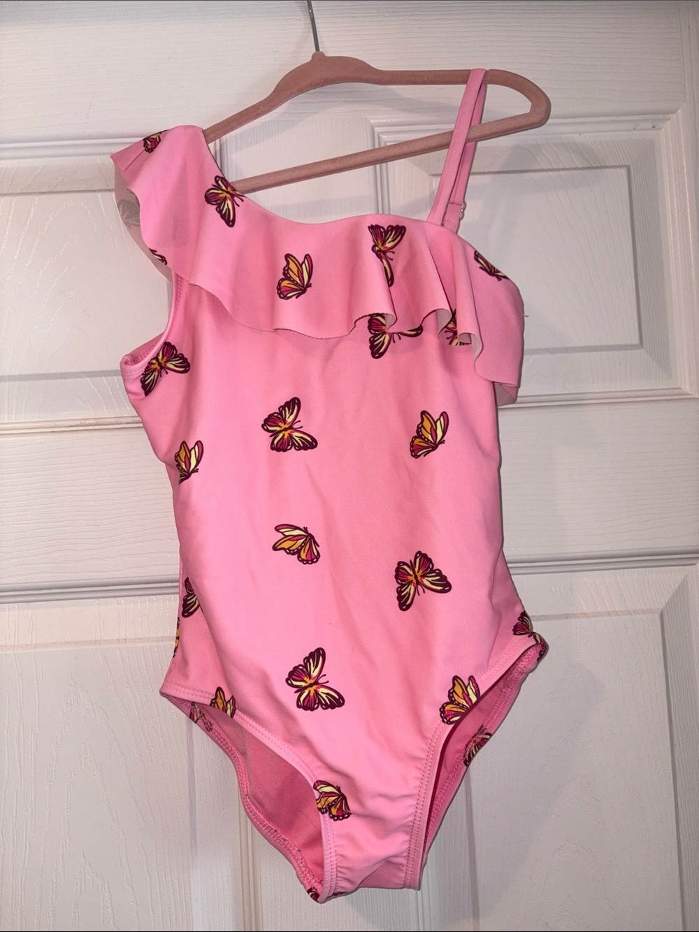 Girls' Pink Butterfly One-Piece Swimsuit with Ruffle